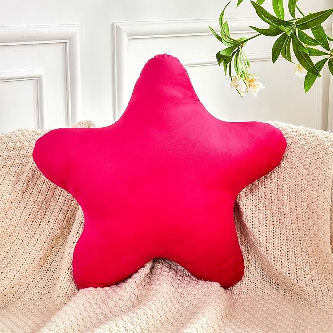 Hot Pink Star Throw Pillow, Cute Star Pillow Room Decor, Soft 14.9" Star Shaped Decorative Throw Pillow for Bedroom, Star Plush Floor Cushions Pillows