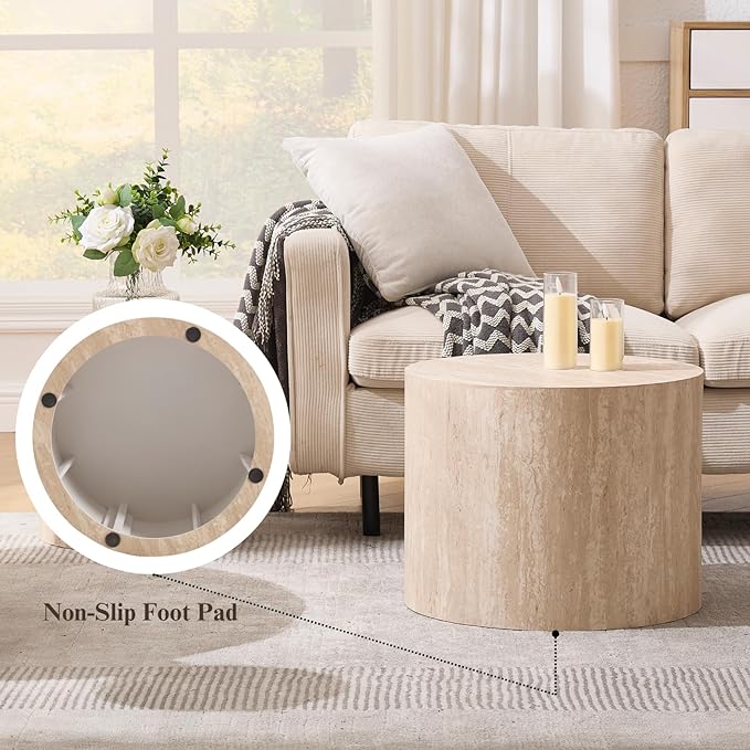 Round Coffee Tables Side Table Set of 2, Wood Nesting End Table for Living Room Balcony Office, No Assembling