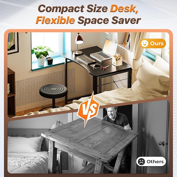 Huuger Folding Desk for Small Spaces, 31.5 Inch Foldable Computer Table, for Home Office, Study, Bedroom, Dorm, Space Saving, Small Writing Work Office Computer Desk, Easy to Fold, Black