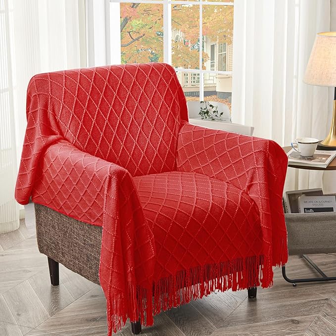 inhand Knitted Gift Throw Blankets for Couch and Bed,Valentines Day Decor Blanket for Her Him Girlfriend Wife, Red Romatic Lightweight Decorative with Tassel, Farmhouse Warm Woven for Women, 50"x60"