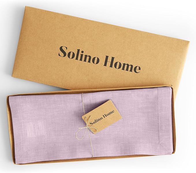 Solino Home Linen Small Table Runner 48 Inches - Athena, 100% Pure Linen Chambray Lavender Table Runner 14 x 48 Inch Ideal for Dresser and Coffee Tables - Thanksgiving, Holiday