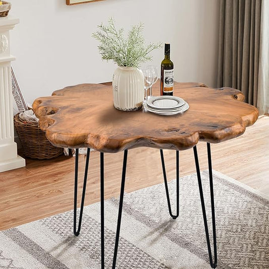 27.5 Inch Live Edge Side Table, Wood Freeform Small End Table with Waterproof Surface, Rustic Accent Table Unique for Living Room, Bedroom, Home