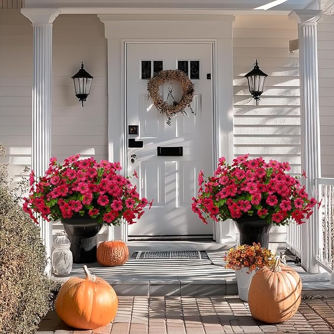 12 Bundles Artificial Flowers for Outdoor Indoor Fake Flowers uv Resistant Artificial Outdoor Flowers Fake Plants for Porch Garden Home Patio Decor (Rose Red)