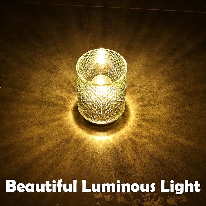 Battery Operated Lamp with Timer, Small Table Lamp for Shelf Decor, Glass Cordless Lamps Bedside Cozy Light for Living Room/Coffee Table/Entryway Diamond Design-Green