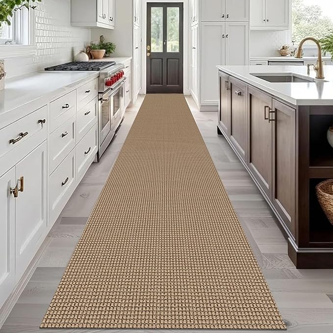 IOHOUZE Washable Exrea Long Hallway Runner Rug 3x20 Non Slip Rubber Backed Kitchen Runner Entryway Runner Indoor, Woven Rugs Floor Carpet for Kitchen Hall Entryway Stair, Orange/Tan/Brown