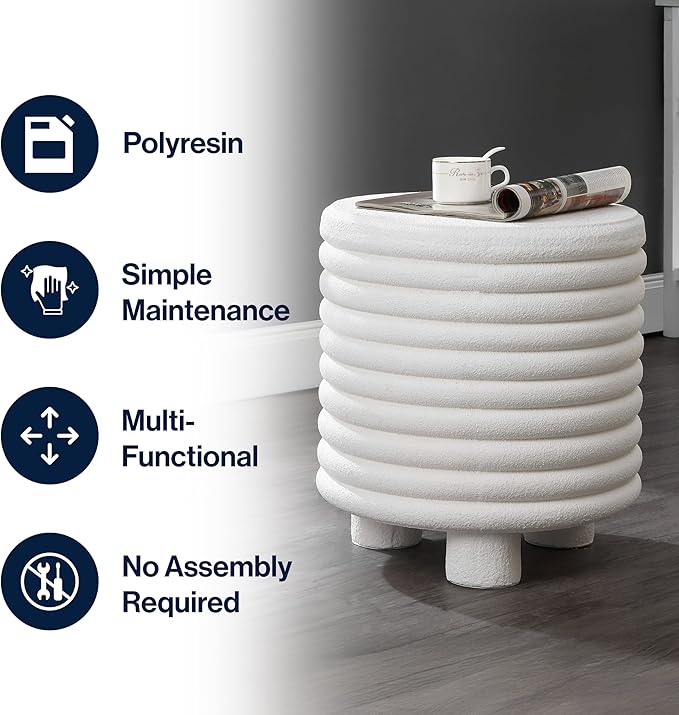 JONATHAN Y TBL1107B Evans 18" Minimalist Modern 3-Legged Drum Indoor/Outdoor Accent Table, Contemporary, Mid-Century, Art Deco,Bohemian, Patio, Garden, Bathroom, Living Room, White Frosted