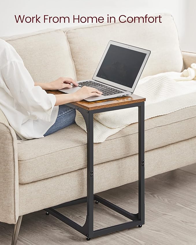 VASAGLE C-Shaped End Table Set of 2, Small Side Table for Couch, Sofa Table with Metal Frame for Living Room, Bedroom, Bedside, Rustic Brown and Black