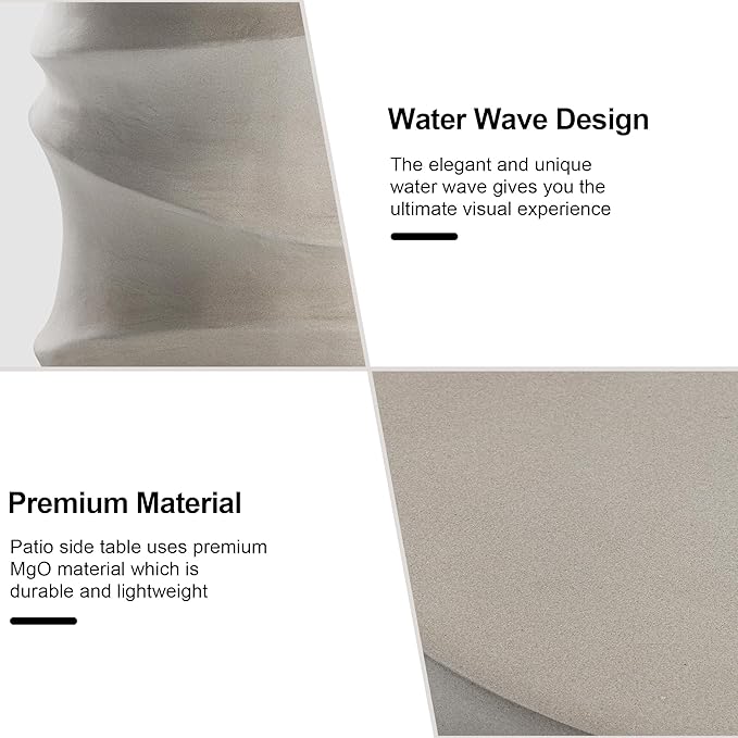 HOMPUS Outdoor Side Table Set of 2, Modern Vintage Garden Side Table, Round Concrete Accent Table for Indoor Outdoor Use, Grey