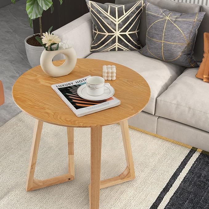 Giantex 24" Round End Table, Mid Century Modern Side Table with Adjustable Foot Pads, Sofa Couch Accent Table, Small Coffee Table for Small Space Living Room, Nightstand for Bedroom (Natural)