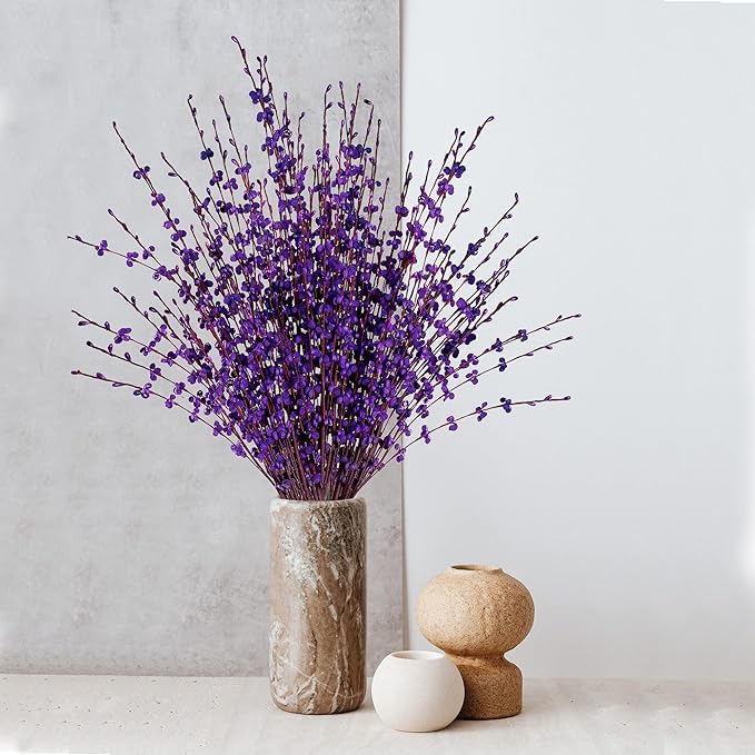 Sggvecsy 10 Pcs 29.5’’ Long Artificial Jasmine Flowers Tall Fake Flower Bouquet Faux Jasmine Plants Dry Branches for Wedding Home Party Office Hotel Restaurant Kitchen Decoration（Dark Purple）