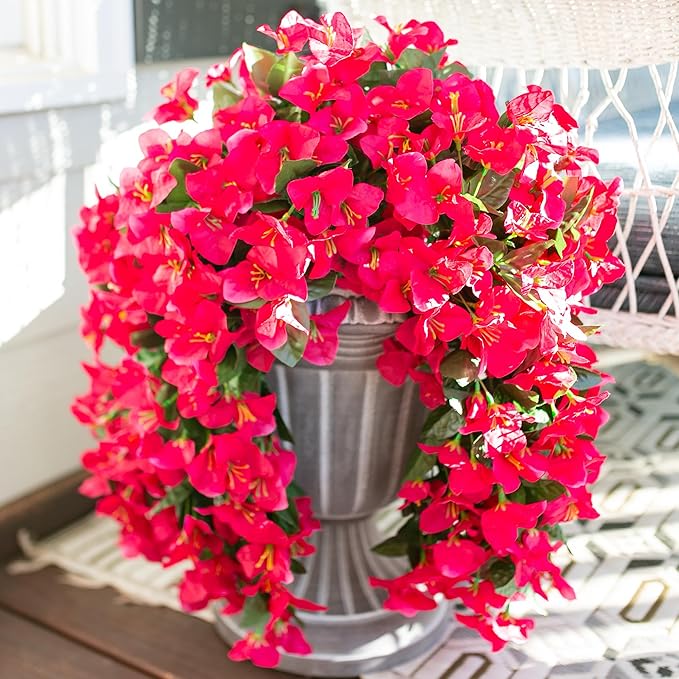 HyeFlora Bougainvillea Artificial Hanging Flowers Plants for Outdoors Decoration, 2pcs Fake Flowers Silk Bougainvillea Vines Realistic UV Resistant Faux Flowers for Planters Porch Patio Urn, Hot Pink