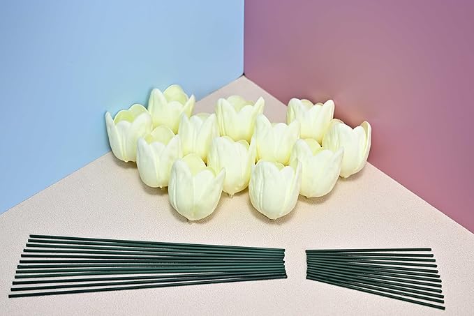 12pcs Warm White Flowers PU Real Touch Flowers Wedding Bouquets Artificial Flowers for Decoration DIY Floral Gifts Cake Topper Home Office Table Decor Farmhouse Table Centerpiece Decorations