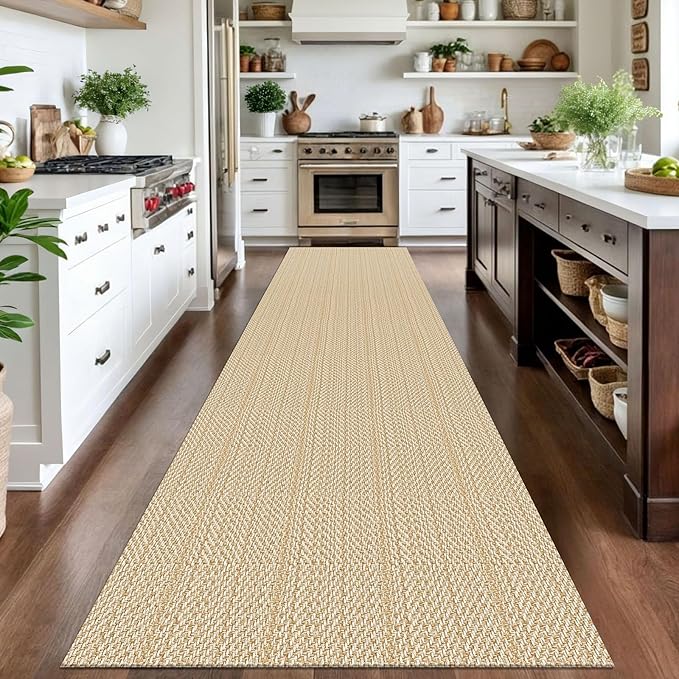IOHOUZE Washable Exrea Long Hallway Runner Rug 3x14 Non Slip Rubber Backed Kitchen Runner Entryway Runner Indoor, Woven Rug Carpet for Kitchen Hall Entryway Stair, Warm Beige/Orange/Apricot