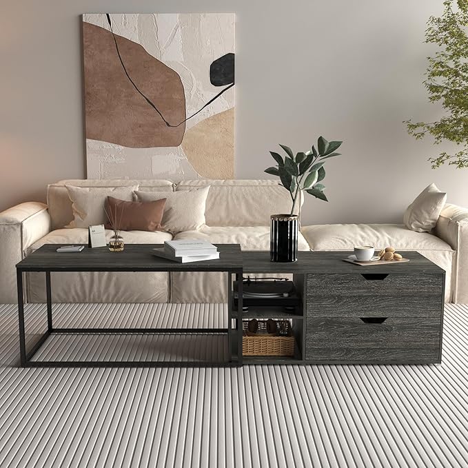 Nesting Coffee Tables Set of 2,Modern Center Coffee Table with Drawers and Storage Shelf,Farmhouse Rectangular Coffee Table Side Tables for Living Room Bedroom