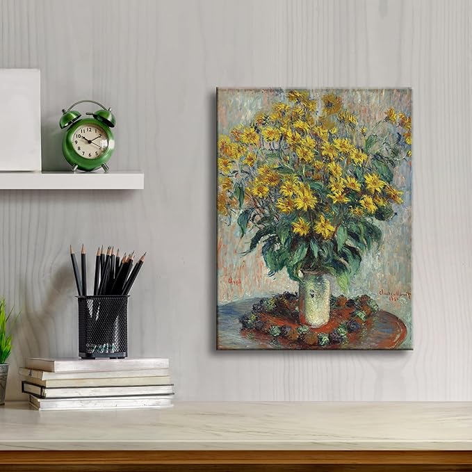 Wieco Art Canvas Print Wall Art Jerusalem Artichoke Flowers Still Life Art by Claude Monet Impressionism Art Print for Living Room Bedroom Home Kitchen Decorations