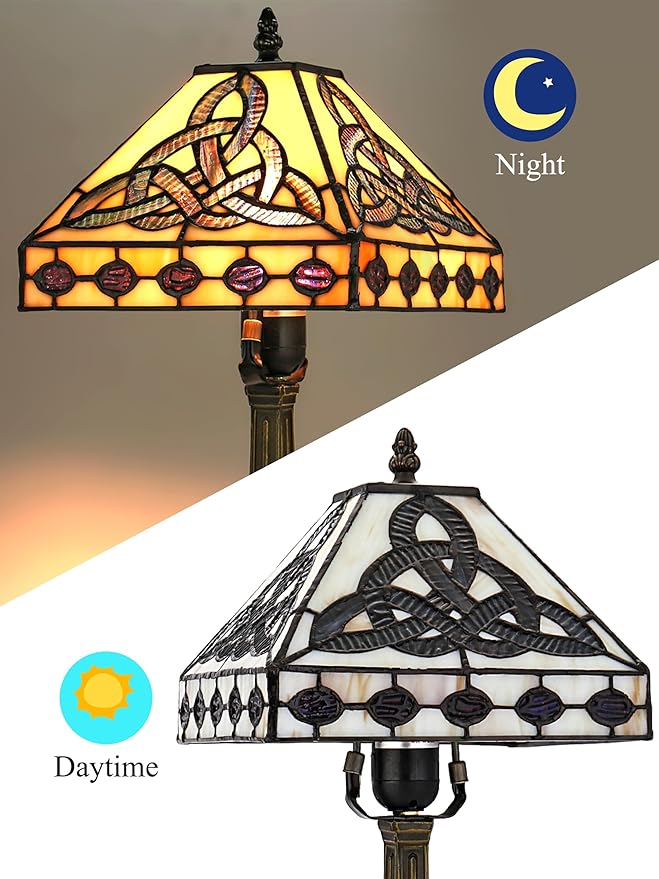 KY&BOSAM Tiffany Style Table Lamp Irish Celtic 17500 Lumens Stained Glass Art Style Fairy Lamp Night Light Shade E26 Bulb Holder Metal Base ON Off Switch Home Office Memory Lamp St Patrick's Day Gift