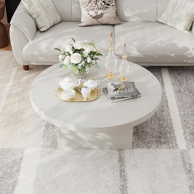 Farmhouse Coffee Table, 35.5" Modern Center Tables Wood Cocktail Table, Scratch-Resistant Accent Table with Sturdy Frame for Living Room, Home Office & Lounge