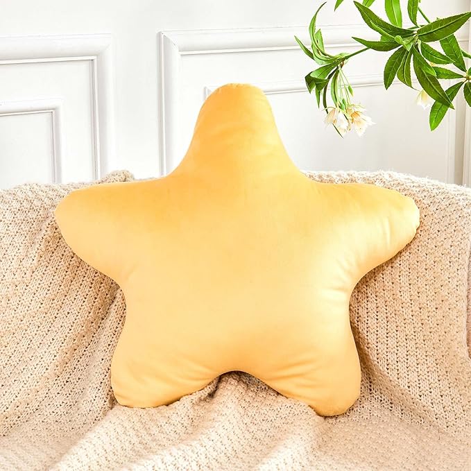 Yellow Star Throw Pillow, Soft 14.9" Star Shaped Decorative Throw Pillow for Bedroom, Living Room, Patio