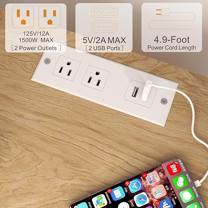 Nightstand with Charging Station, Natural Wood Bedside Tables, Modern End Table, Side Table with 2 Tiers Storage Space for Bedroom Living Room MLBZ07YE-2