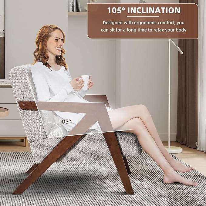 INZOY Accent Chairs Set of 2, Mid Century Modern Accent Chair with Wood Frame, Upholstered Reading Armchair with Soft Linen Fabric, Accent Chair for Living Room Bedroom Apartment, Easy Assembly, Grey