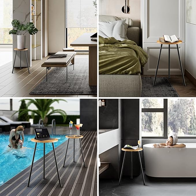 Tall Plant Stand, Mid Century Wood Indoor Plant Stand Plant Table for Flower Pots, Metal Plant Holder, Modern Home Decor Small Round Side End Table (11.8"x20")