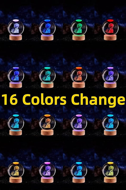 Wolf Crystal Ball Lamp with LED Wooden Base, 16 Colors Change & Remote Control Moon Crystal Ball Night Light, Upgraded 3.15 Inch Glass Light, Gift for Kids Wife Girlfriend (Wolf)