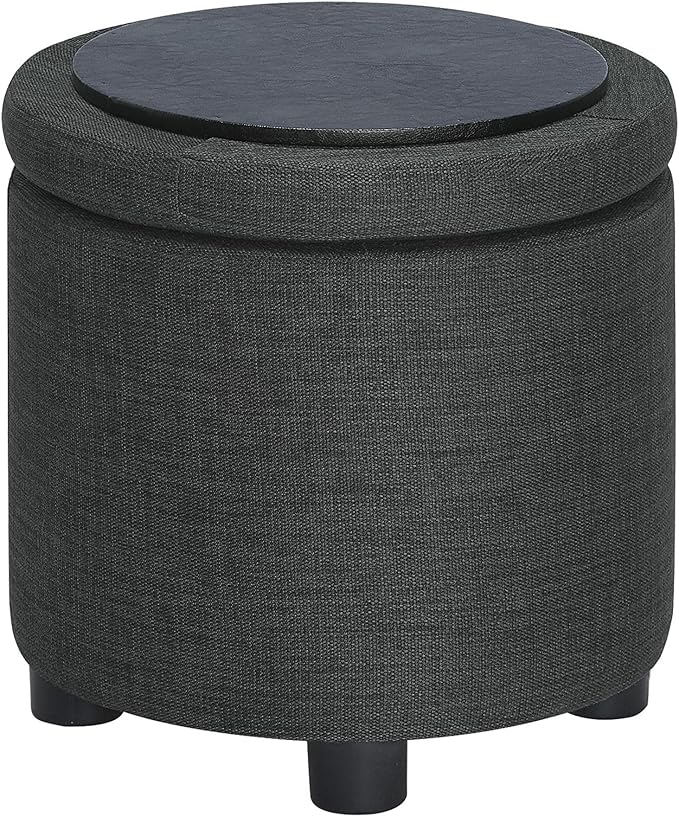 Designs4Comfort Round Accent Storage Ottoman with Reversible Tray Lid