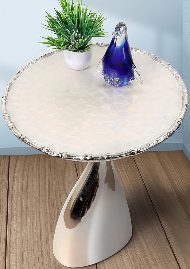 CLEENTABLE Coffee Round Side Table - Pedestal Lightweight Metal End Table - Metal Accent Table for Small Spaces Living Room,Bedroom,Balcony - Easy Assembly, Modern Minimalist Design 18" (Silver)