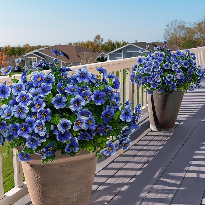 12 Bundles Artificial Flowers for Outdoor Indoor Fake Flowers uv Resistant Artificial Outdoor Flowers Fake Plants for Porch Garden Home Patio Decor(Blue)