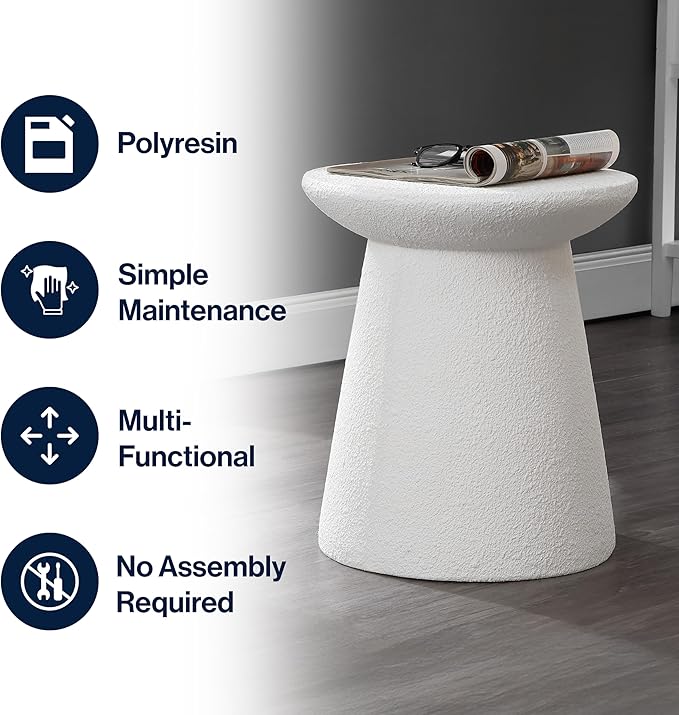 JONATHAN Y TBL1108A Hollie 18" Minimalist Modern Drum Indoor/Outdoor Accent Table Pedestal, Contemporary, Mid-Century, Art Deco, Bohemian, Patio, Garden Room, Bathroom, Living Room, White Frosted