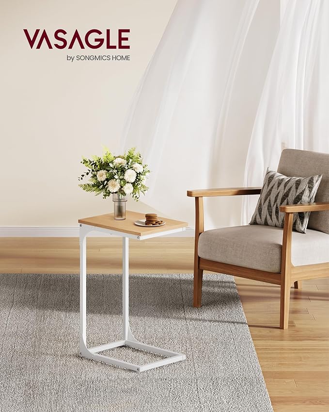 VASAGLE C-Shaped End Table, Small Side Table for Couch, Sofa Table with Metal Frame for Living Room, Bedroom, Bedside, Almond Yellow and Cloud White