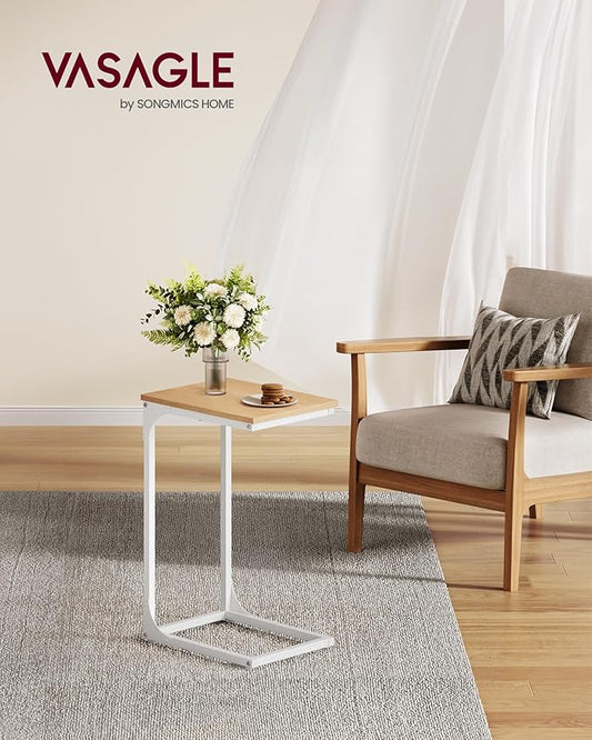 VASAGLE C-Shaped End Table, Small Side Table for Couch, Sofa Table with Metal Frame for Living Room, Bedroom, Bedside, Almond Yellow and Cloud White