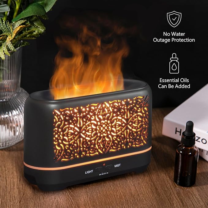 Earnest Living Essential Oil Diffuser Classic Flame Diffuser 200ml Timers Night Lights and Auto Off Function Home Office Humidifier Aromatherapy Diffusers for Essential Oils Black