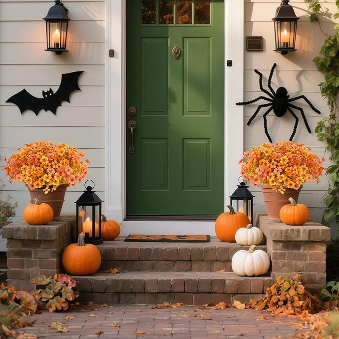 12 Bundles Artificial Flowers for Outdoor Indoor Fall Flowers Home Decoration,Fake Mums Silk Daisy Flower Plant for Outside,Plastic Flowers UV Resistant Faux Mums for Garden Patio Balcony Autumn Decor