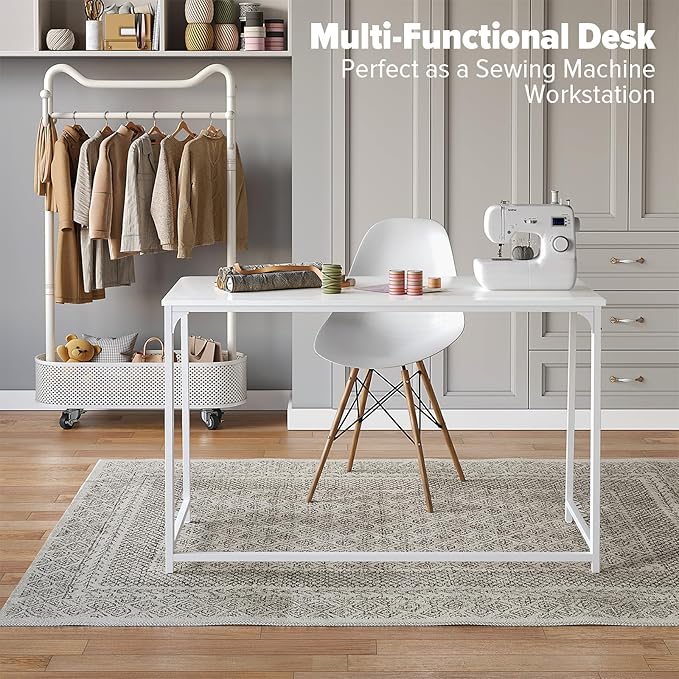 WOHOMO Folding Desk, 47.2" Foldable Computer Desk for Bedroom, Space Saving Computer Table Writing Workstation for Home Office, Easy Assembly, White