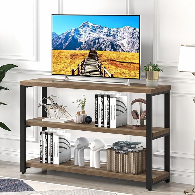 EXCEFUR Modern Sofa Table Behind Couch, Console Table with 3 Tier Shelves, Foyer Tables for Living Room Entryway Hallway, Rustic Oak