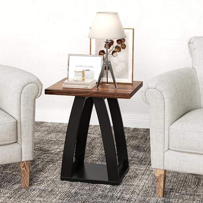 End Tables Living Room. Side Table Beside Sofa. Modern End Table for Living Room. Couch Side Table with Shelf. Black-Brown Wood Side Tables