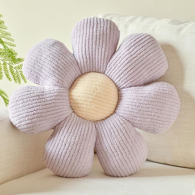 Xuyier Flower Shaped Throw Pillow,Soft Daisy Pillow with Decorative Pillows for Bed Couch Chair Floor, Flower Plush Pillows for Living Room Bed Room Seat Cushion(14.9" Lavender)