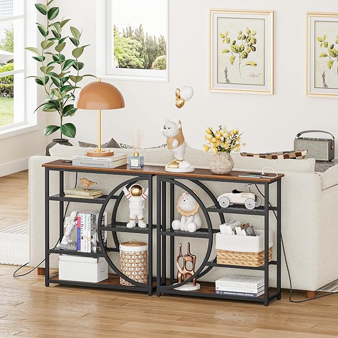 Snughome Entryway Table, Console Table with Charging Station, Industrial Narrow Sofa Table with 5 Tier Storage Shelves, Entrance Table for Hallway, Behind The Couch, Living Room, Foyer