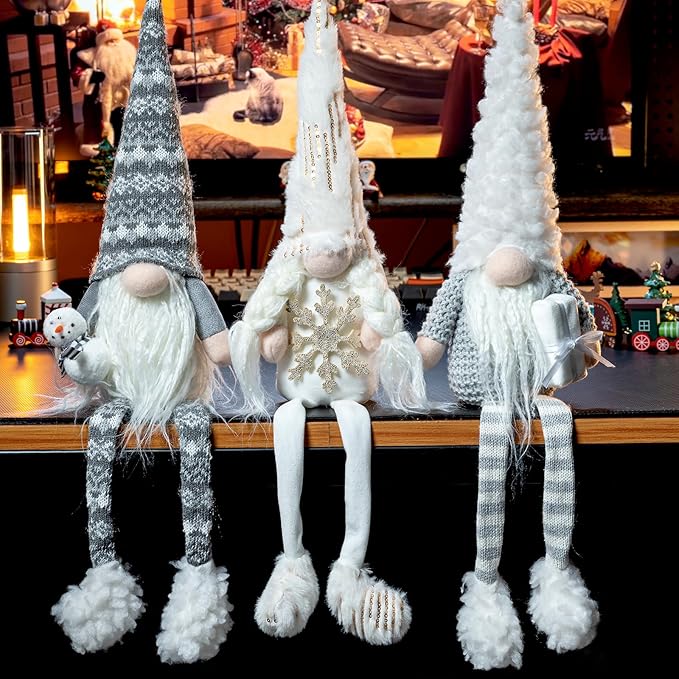 DraMosary Christmas Gnomes Plush Elf Decoration,3PCS Handmade Winter Gnomes Snowflake for Home Office Table Ornament Tiered Tray Party Decor