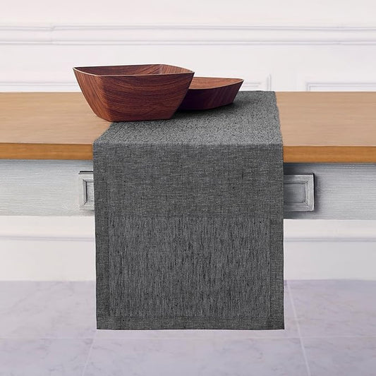 Solino Home Linen Table Runner 36 Inches - 100% Pure Linen Charcoal Grey Table Runner 14 x 36 Inch Ideal for Dresser and Coffee Tables - Athena - Halloween, Thanksgiving