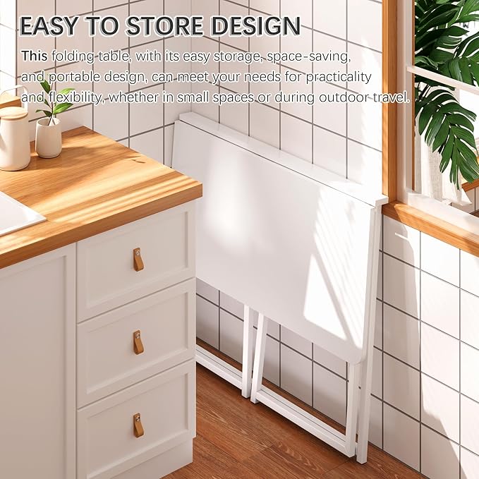 4NM 31.5" Small Folding Desk, Foldable Computer Home Office Desk, Study Writing Table for Small Space Saving Bedroom, Easy Assembly - All White