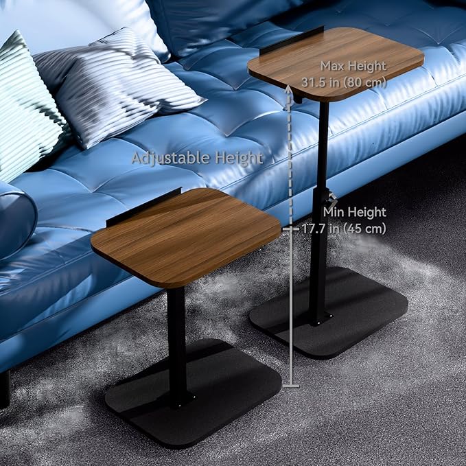 Foldable End Table,17"-31" Adjustable Height,Swivel and Turnable Desktop,TV Tray,Side Table for Small Spaces,Black Walnut (Black Walnut, 15.7" x 11.8")