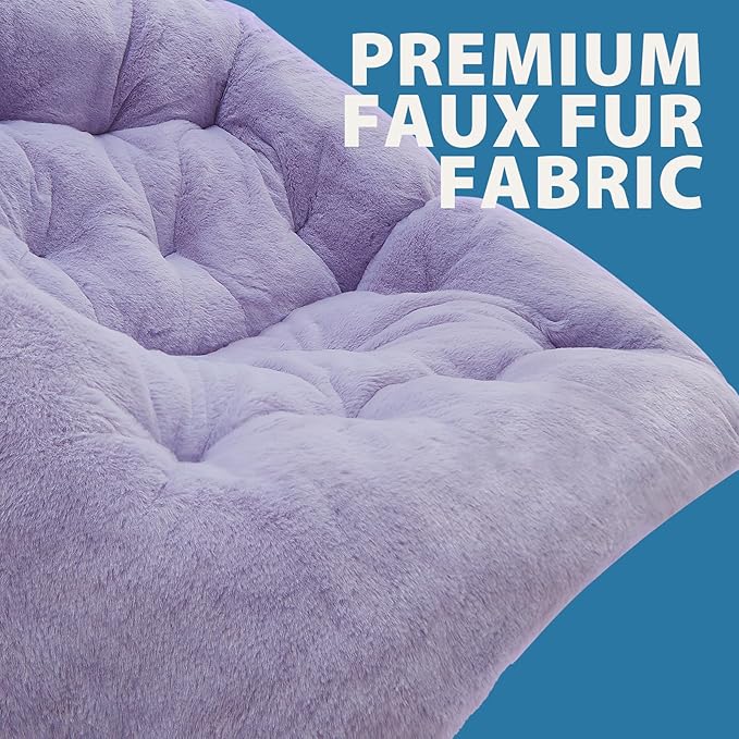 OAKHAM Comfy Chair for Adults, Soft Faux Fur Folding Lounge for Bedroom Living Room Dorm Rooms Flexible Reading Chair for Teens Kids, X-Large Foldable (Faux Fur-Lavender)