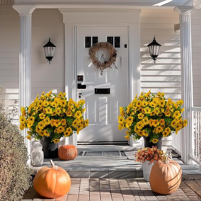 12 Bundles Artificial Flowers for Outdoor Indoor Fake Flowers UV Resistant Artificial Outdoor Flowers Fake Plants Beautiful Faux Flower for Porch Garden Home Patio Decor Home Wedding (Yellow)