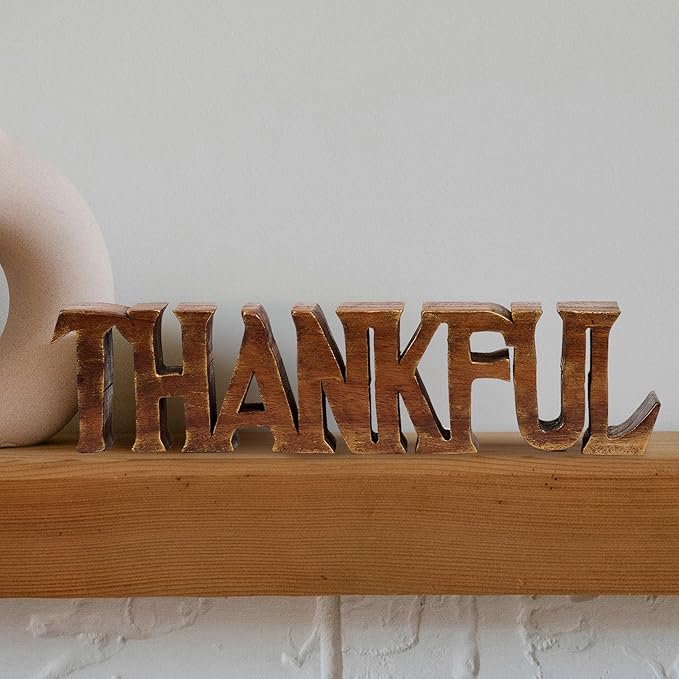 Decozen Gifts for Mom - Wooden Thankful Sculpture - Mother's Day Birthday Gifts, Home, Office, Living Room, Shelf, Fireplace, Farmhouse, Tabletop, Boho and Mantle Decor - Mothers Day Decorations