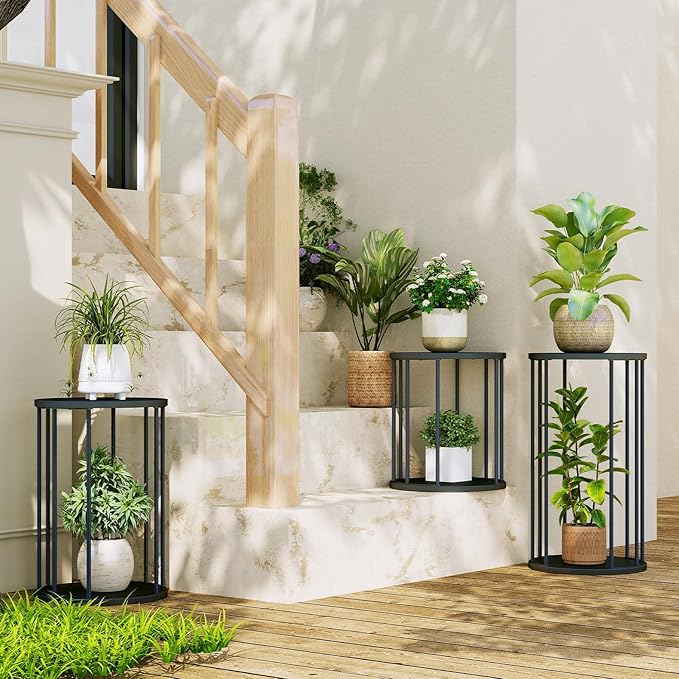 Plant Stand Indoor,small plant stool,Flower Pot Corner stand holder,Mid Century Heavy Duty Metal Tall Home Decor,Modern Round End Table,Small Rustic Display Stand for Living Room,Bedroom(Black,21In)