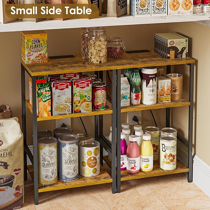 X-cosrack Side Table with Charging Station, End Table with USB Ports and Outlets, Nightstand with Storage Shelves for Small Space, Sofa Couch Table Bedside Table for Living Room Bedroom