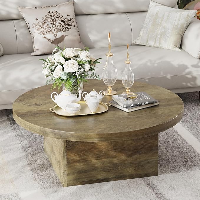 Farmhouse Coffee Table, 35.5" Modern Center Tables Wood Cocktail Table, Scratch-Resistant Accent Table with Sturdy Frame for Living Room, Home Office & Lounge