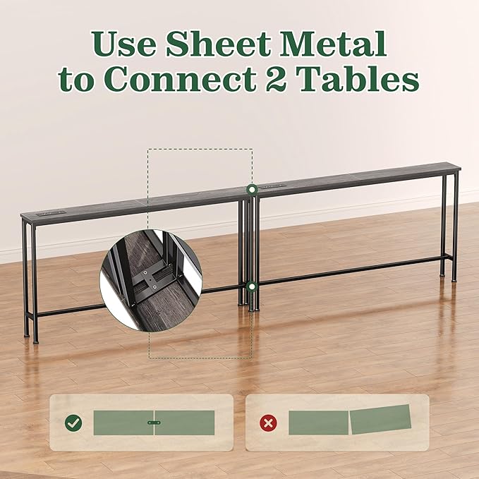 SUPERJARE 102.4 Inch Sofa Table with Power Outlets and USB-C Ports, 5.9 Inch Narrow Console Tables, Entryway Hallway Couch Tables with Storage, Behind Sofa, Small Spaces, Living Room, Grey